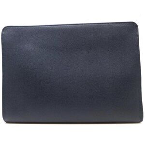 Authentic VALEXTRA Clutch Bag Clutch Navy Leather